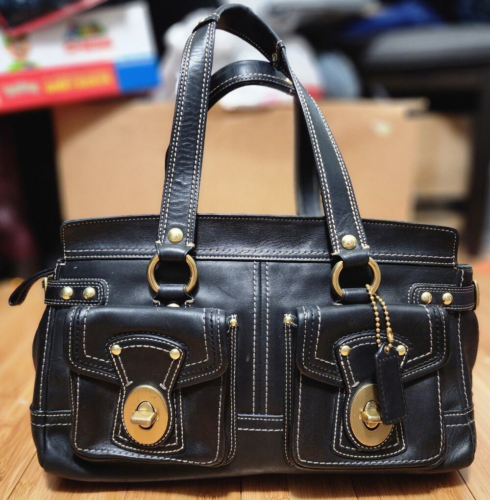 Coach Legacy Satchel 65th Anniversary Black Leather Shoulder Bag Turnlock F13130
